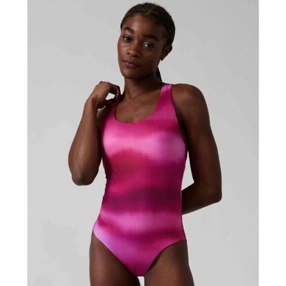 Athleta "Malibu" Purple & Pink Ombre Racerback 1 Piece Bathingsuit size Large - Picture 1 of 6